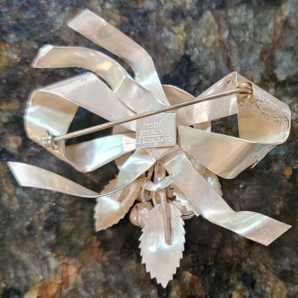 Vintage Signed Hobe Sterling Silver Floral Bow 1940's Brooch - Picture 6 of 7